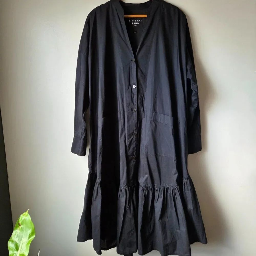 LIKE NEW BITTE KAI RAND 1981 SCANDINAVIAN BLACK OVERSIZED BUTTONED MAXI DRESS L